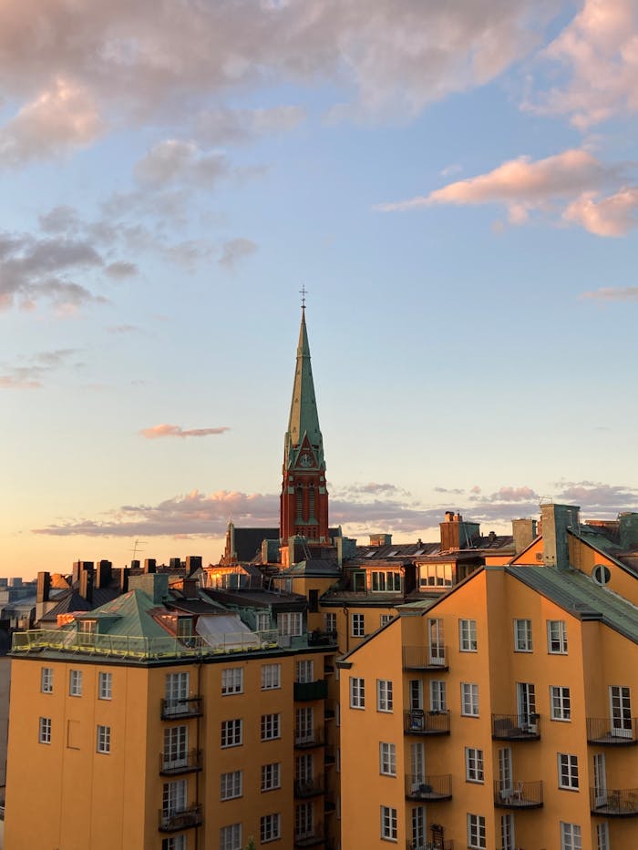 services-03 Charming architecture in Norrmalm, Stockholm during a golden hour sunset.
